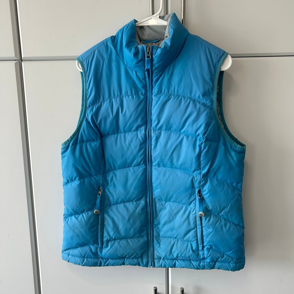LL Bean Womens Puffer Vest Blue Quilted Full Zip Sleeveless Jacket Medium MISSES